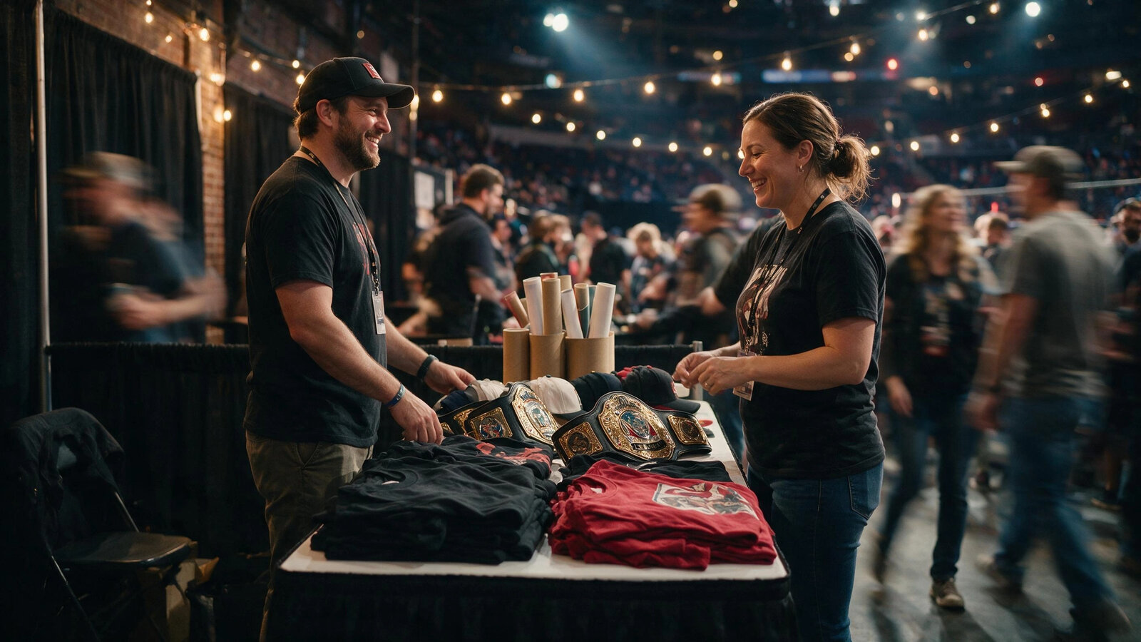 The official PWA merchandise booth at a live event
